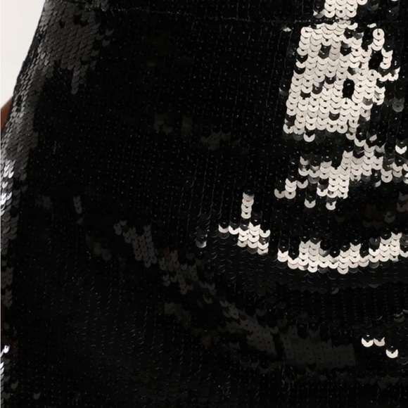 Lulus Throwing Sparkles Shiny Black Sequin Midi Skirt with Slit - NWT - Picture 4 of 7